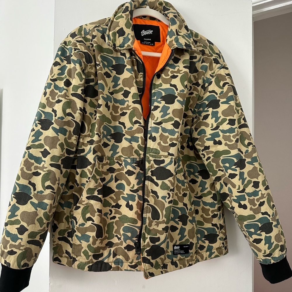 Pull&Bear Camouflage Jacket - Green and Orange